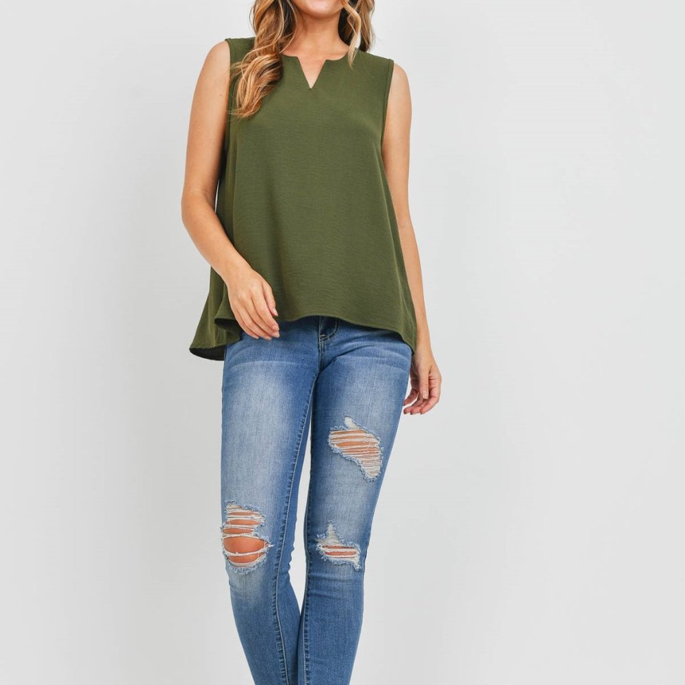 Plus Size Solid Split Neck Sleeveless Blouse Olive - Picture 10 of 11